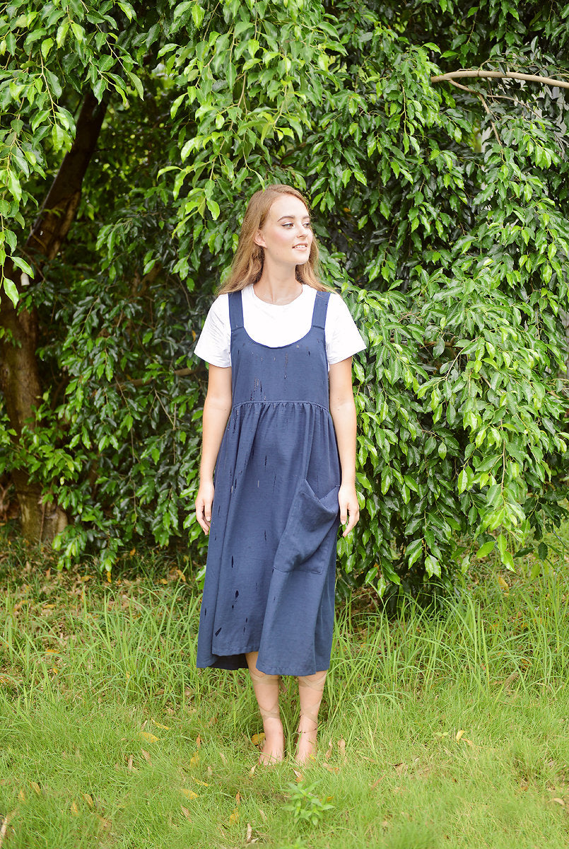 Linen Midi Apron Dress - Women Summer Dress - Organic Cotton Apron - Organic Clothing