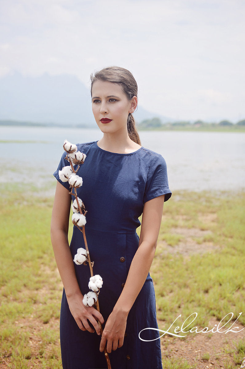 Open back Cotton Dress - Linen Cotton Dress - Button Down Cotton Dress - Organic Cotton Clothing