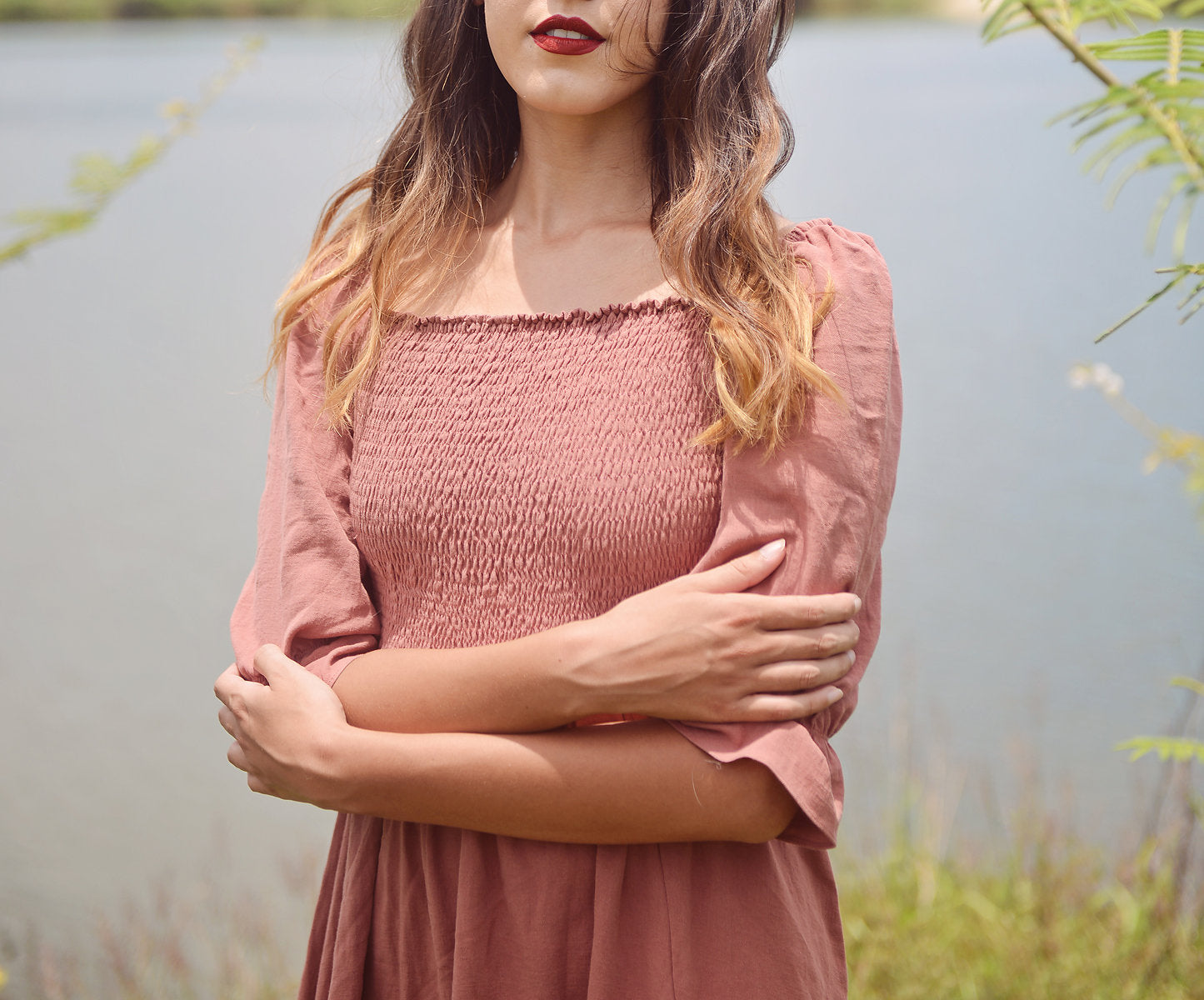 Off Shoulder Cotton Dress - Organic Cotton Clothing - Women Midi Dress