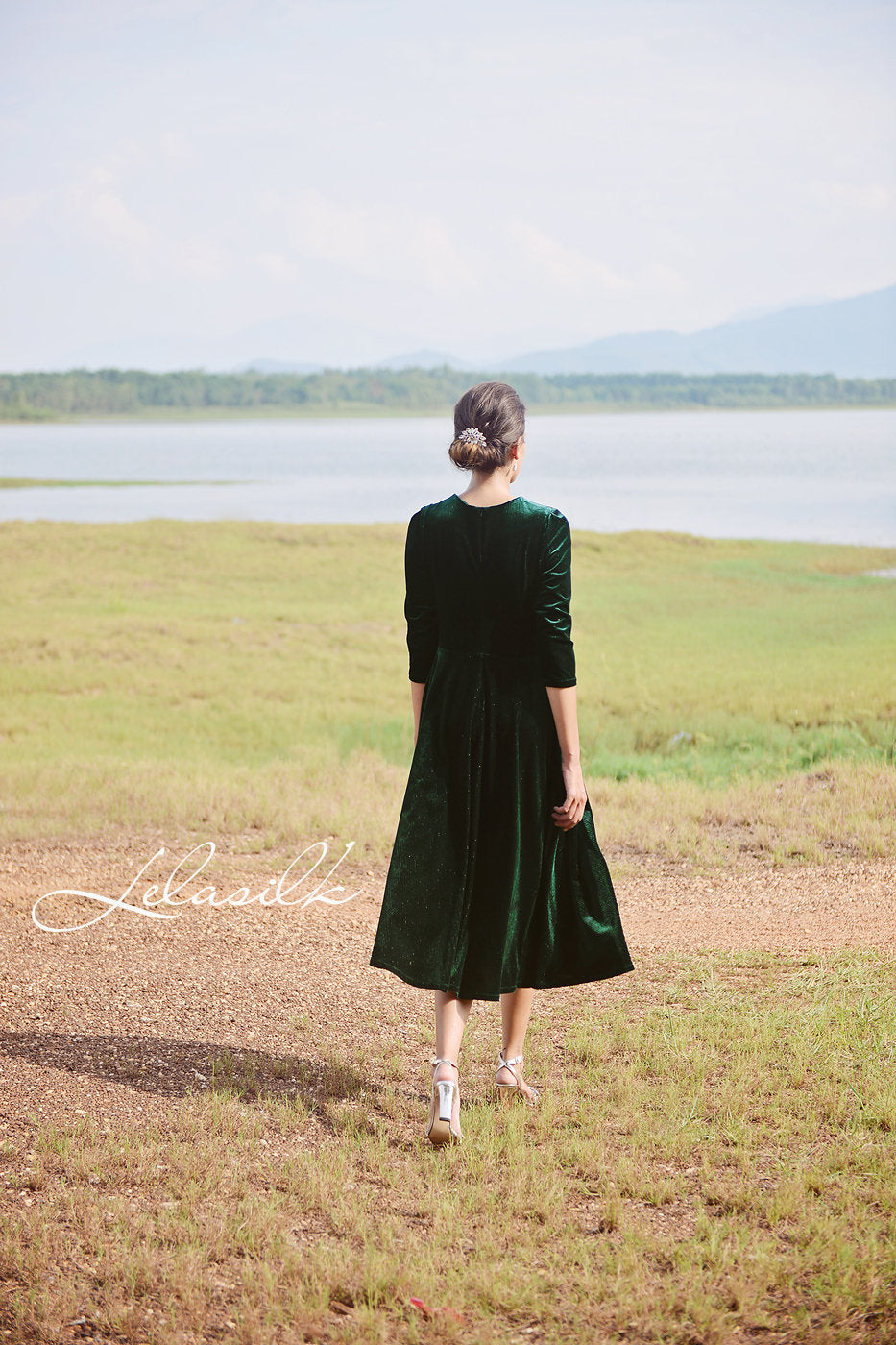 Emerald Velvet Formal Midi Dress