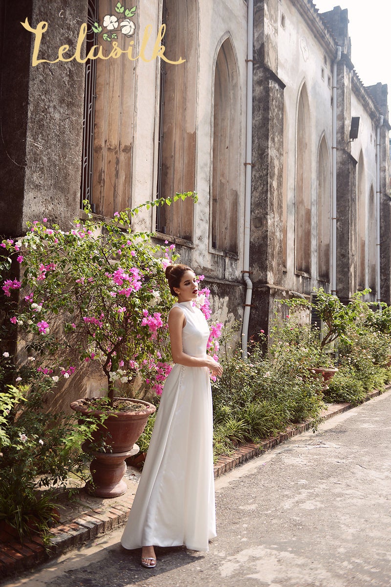 Wedding Dress Ivory Turtleneck - Sleeveless Silk Wedding Dress - Church Wedding Dress - Tailored Fit