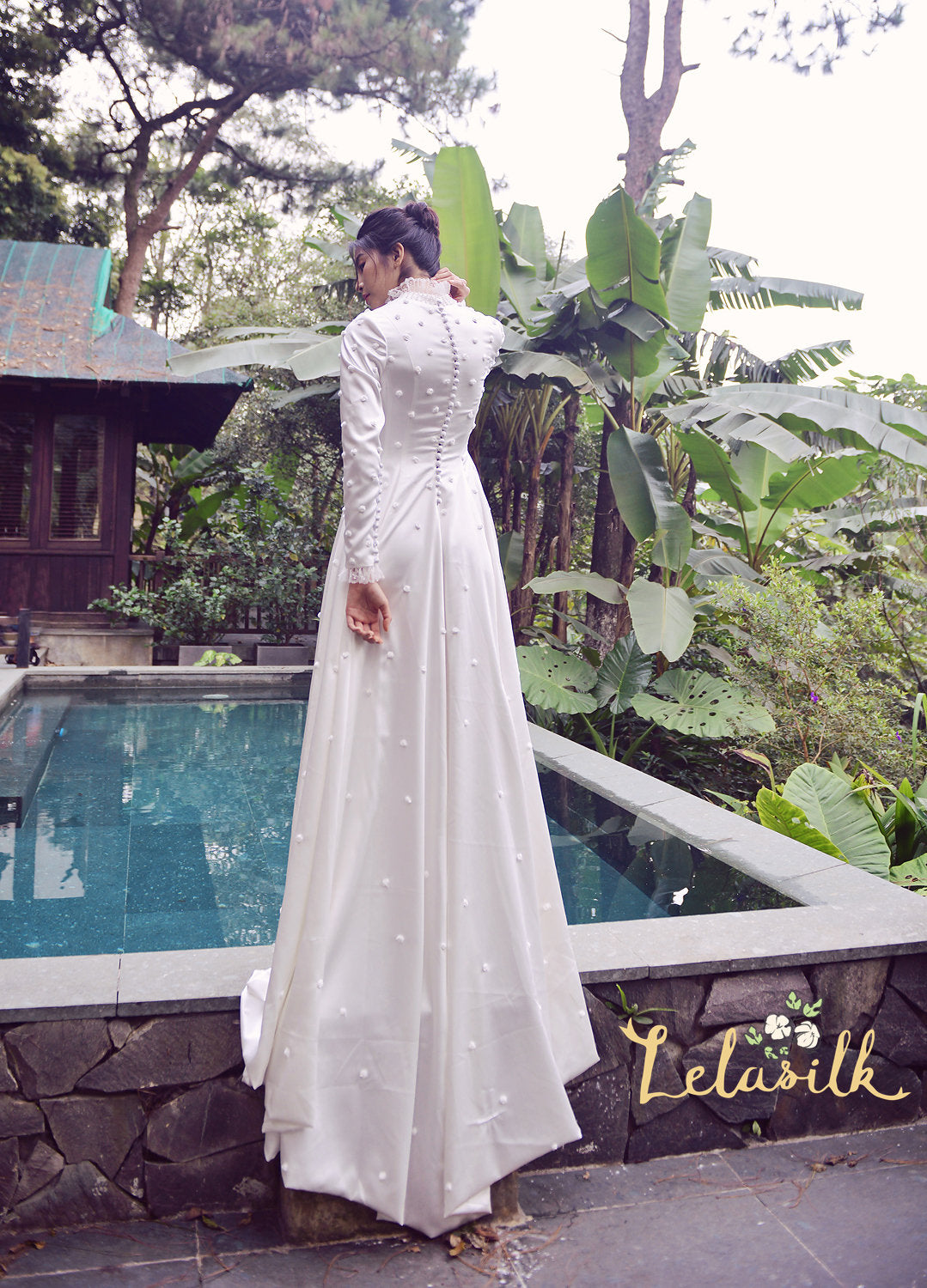 Classic Silk Wedding Dress/Hand embroidered Silk Dress/ Detailed Silk Gown