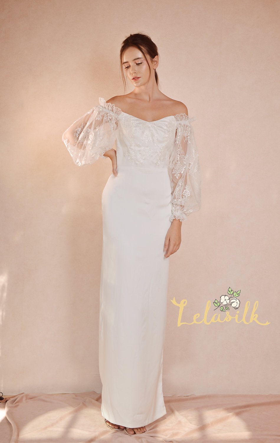 Off Shoulder Lace Wedding Dress - Lace Bridal Dress - White Lace Dress