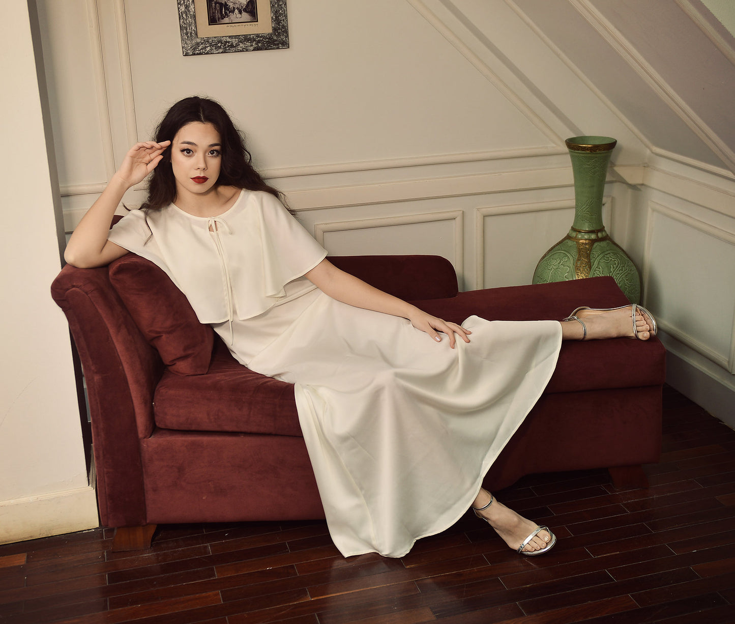 Ivory Silk Dress with Cape - Women Silk Dress - Silk Dress with Cape