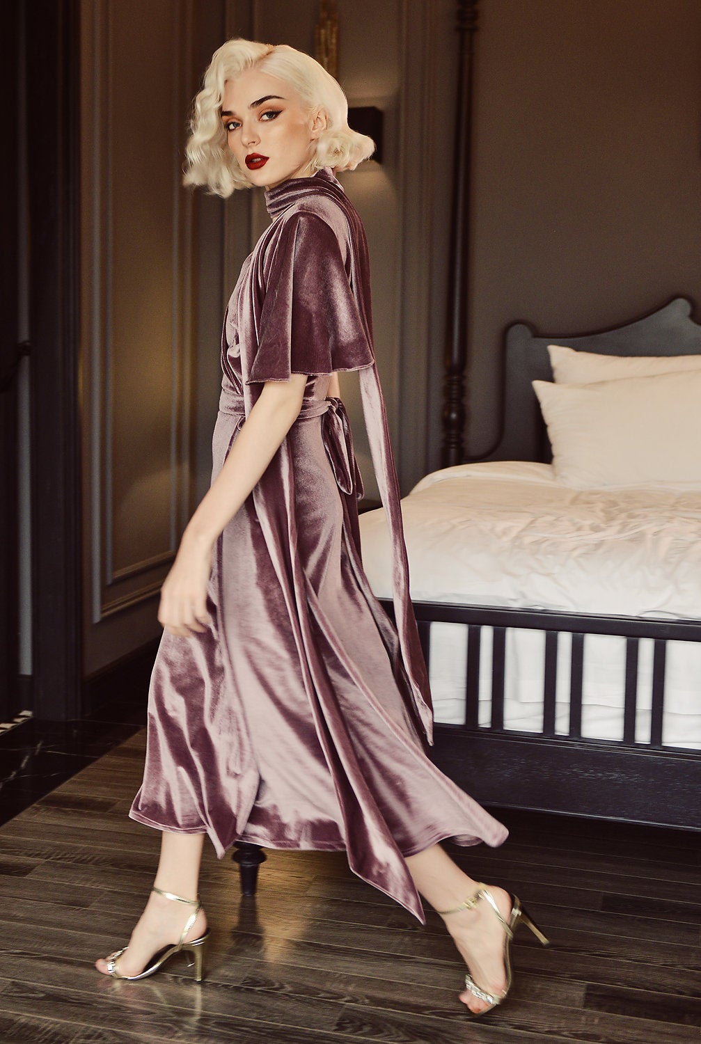 Winter Midi Velvet Dress - Velvet Party Dress - Wedding Guest Dress - Velvet Tea Dress