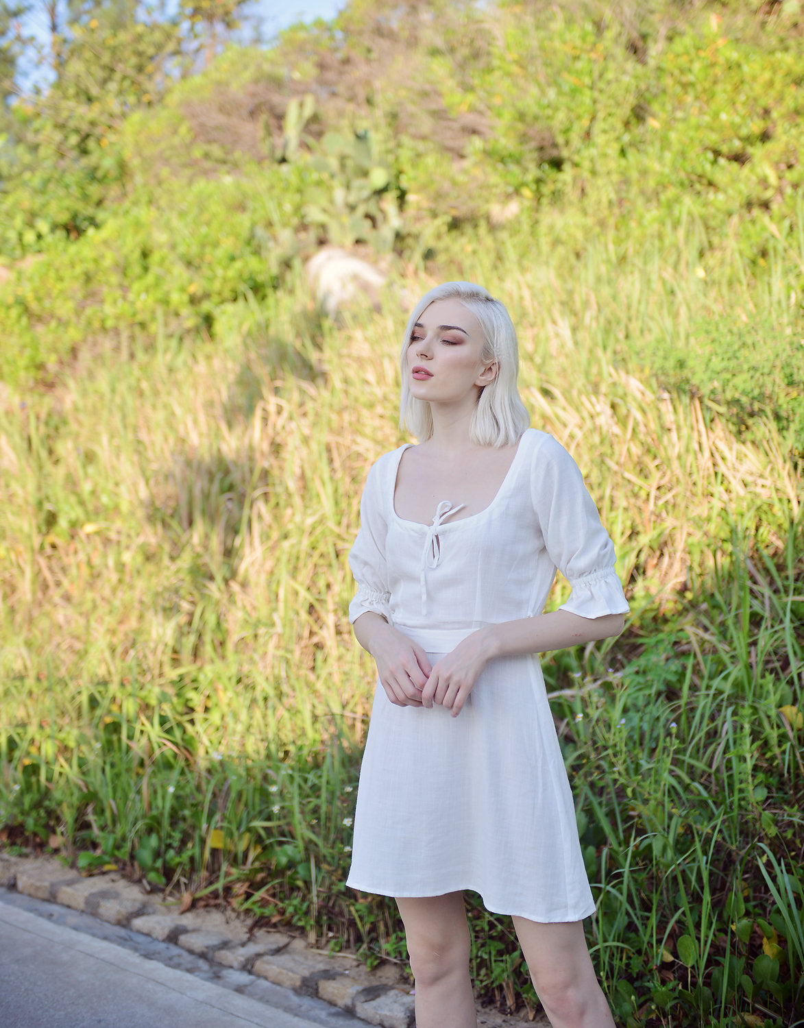 Short Linen Dress - Sleeves Linen Dress - Summer Cotton Dress - Organic Cotton