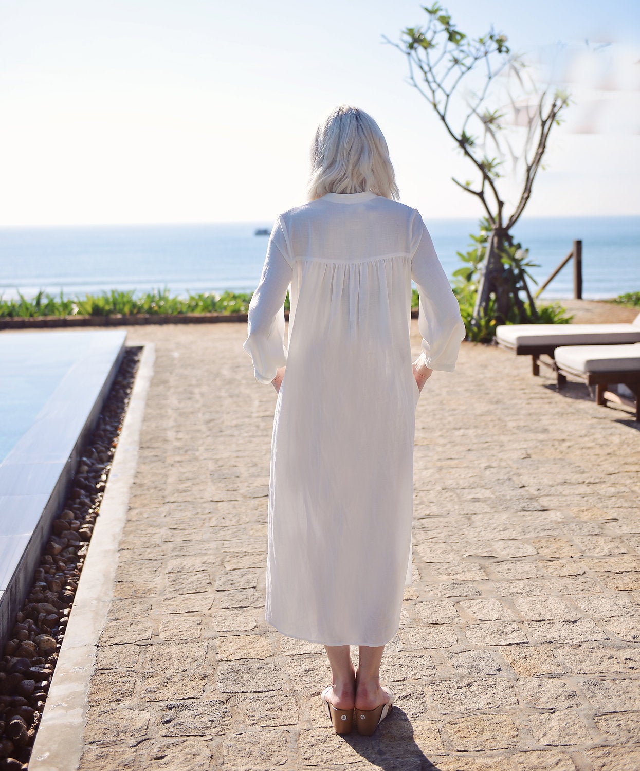 Linen Kaftan Tunic Dress - Cotton Mid-calf Tunic Dress - Organic Clothing