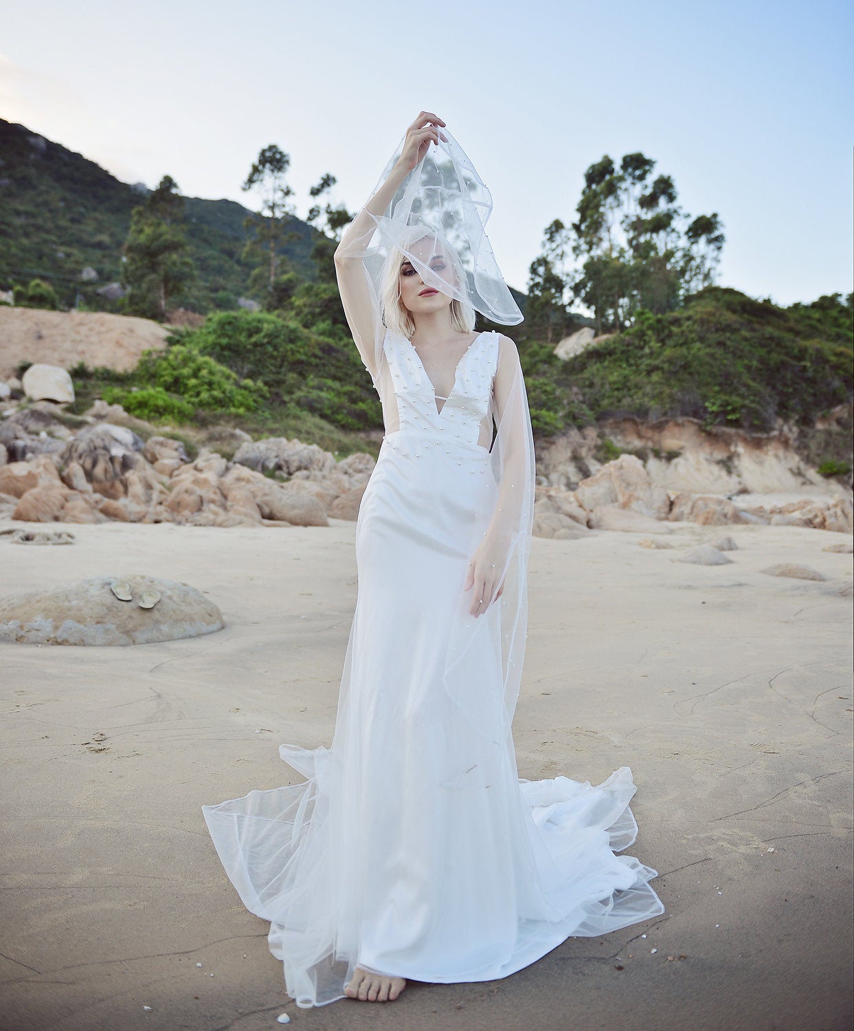 Mermaid Wedding Dress - Soft Tulle Pearl Wedding Dress - Bridal Gown