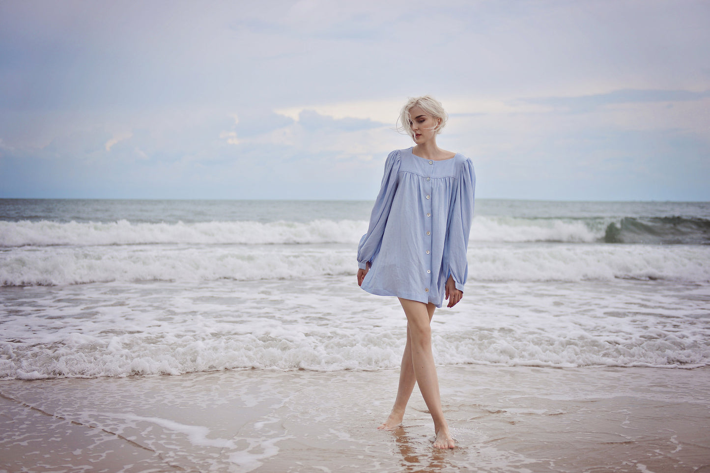 Linen Shirt Dress - Blue Line Shirtdress - Petite Cotton Dress - Women Summer Dress