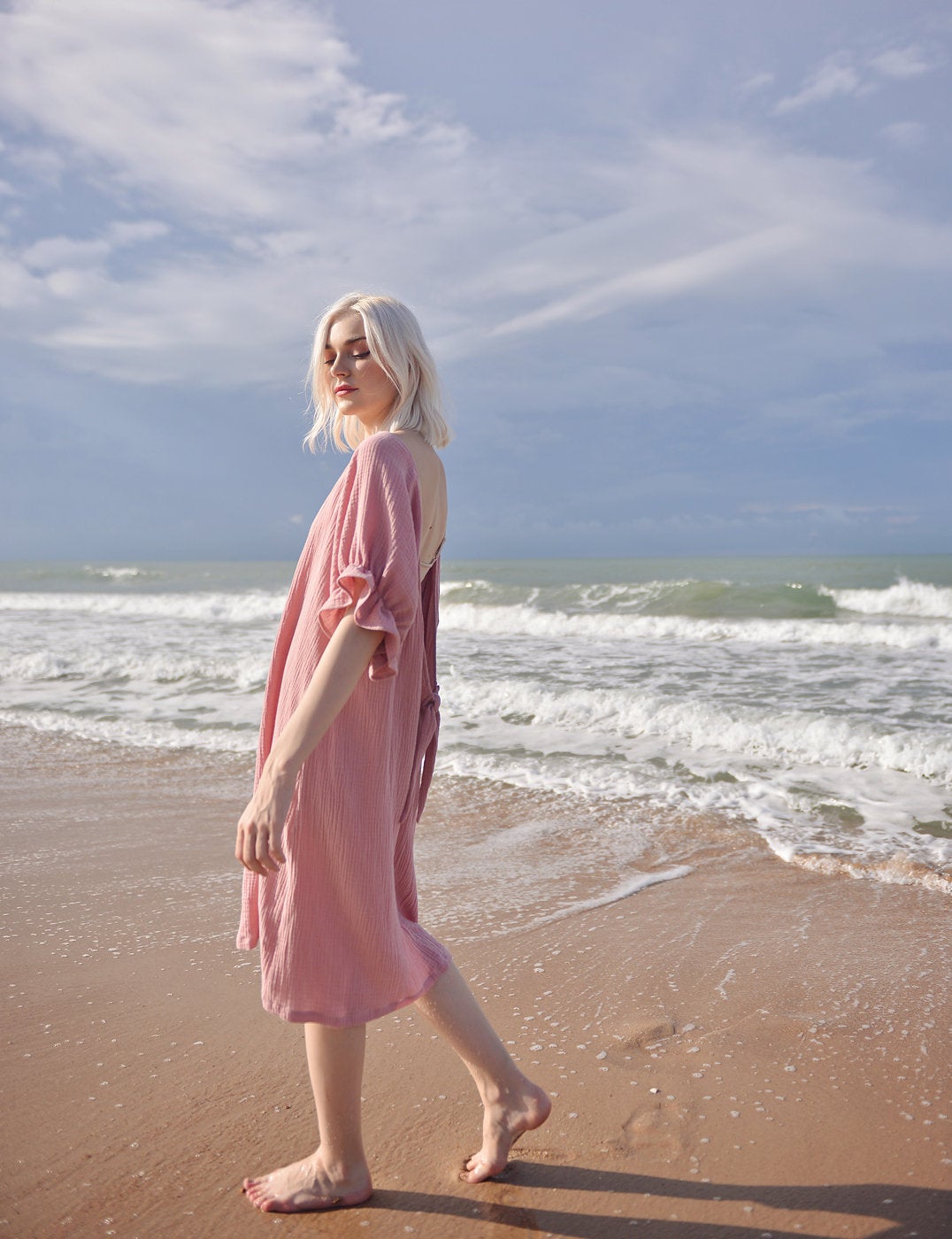 Cotton Dress Women - Cotton Tunic with Sleeves - Short Sleeves Dress - Cotton Tunic Dress