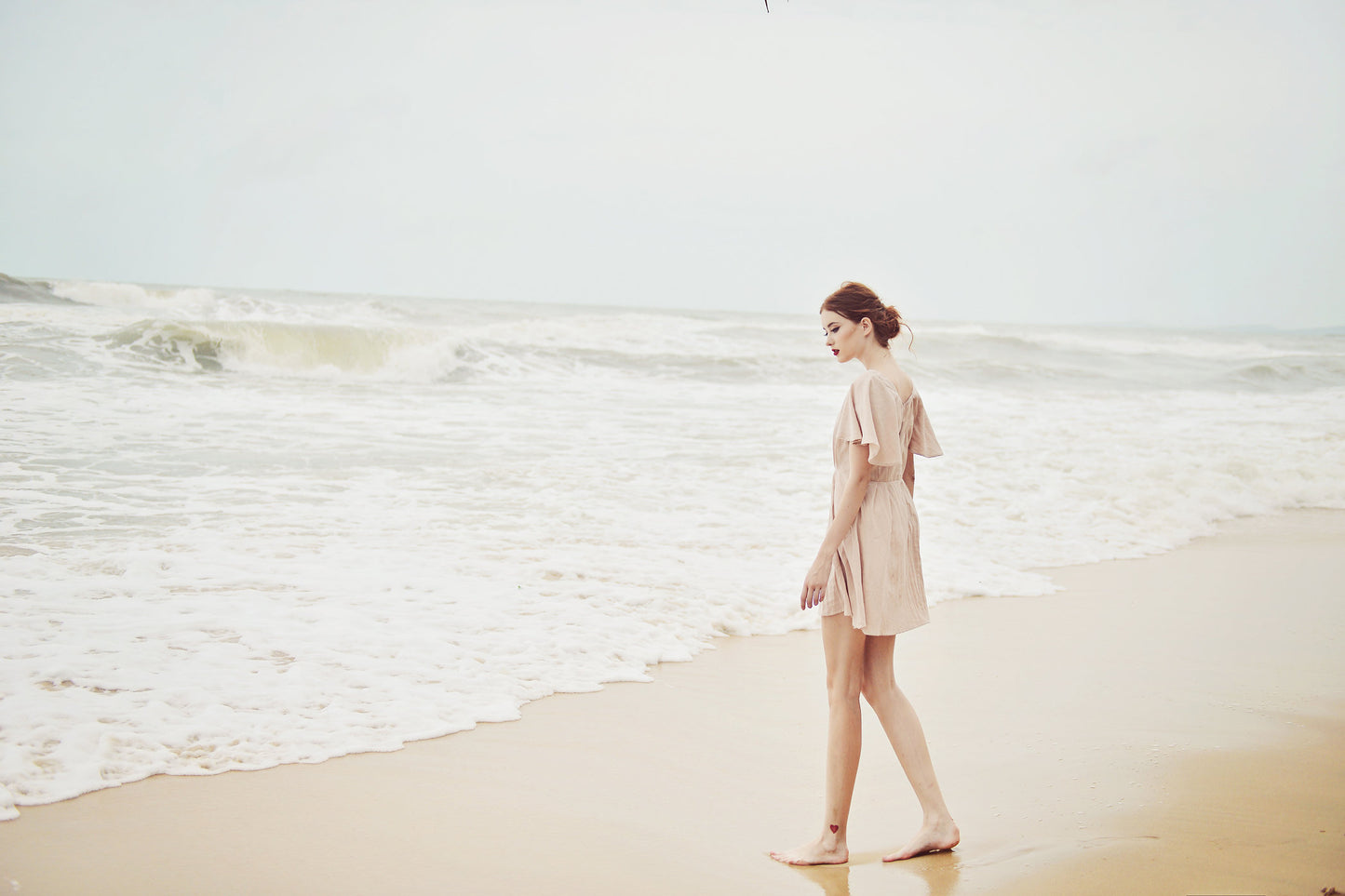 Cotton SunDress - Ruffle Sleeves - Button Cotton Dress - Organic Cotton Dress