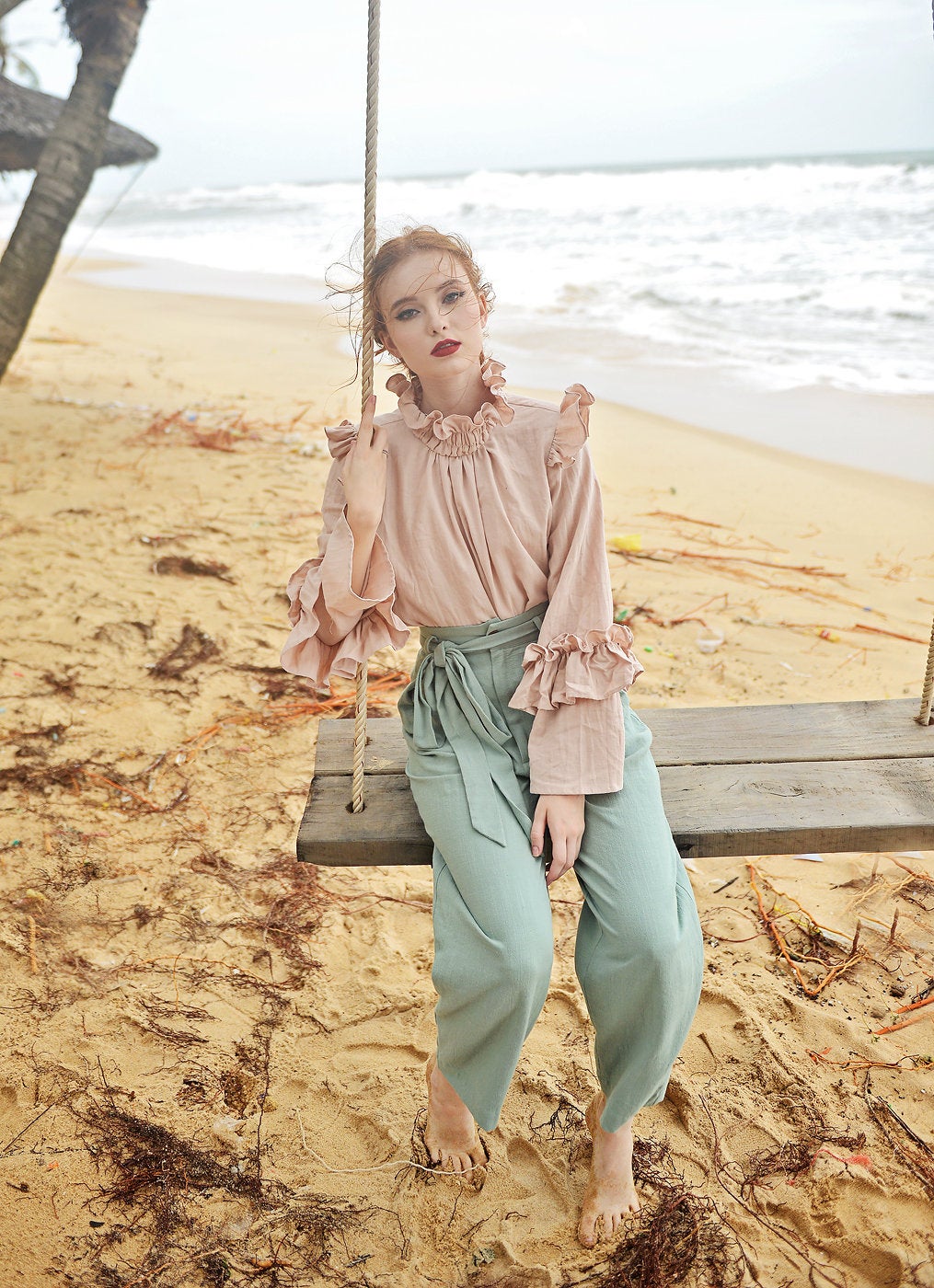 Cotton Blouse Women - Long Sleeves Winter Blouse - Linen Cotton Top Women - Unique Victorian Design - Vintage Style Blouse