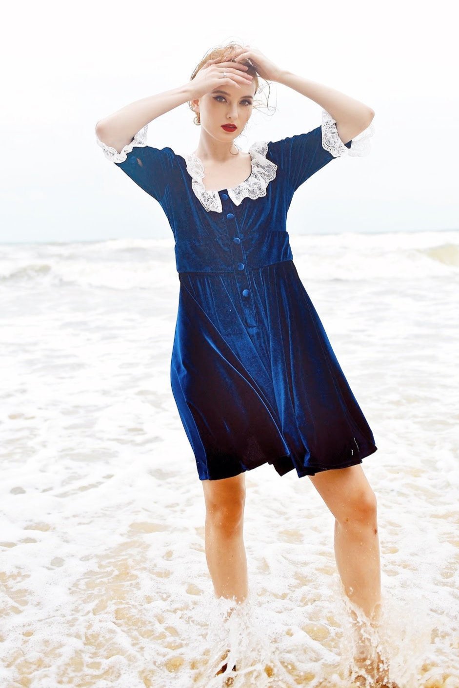 AKASHA Velvet Lace Collar Prom Dress