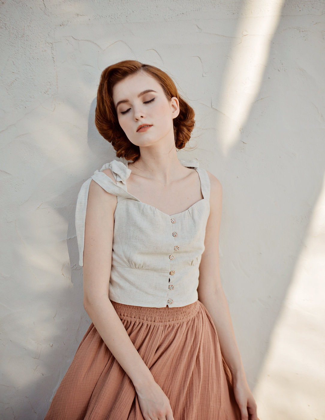 Sleeveless Linen Top - Cotton Crop Top - Women Summer Top