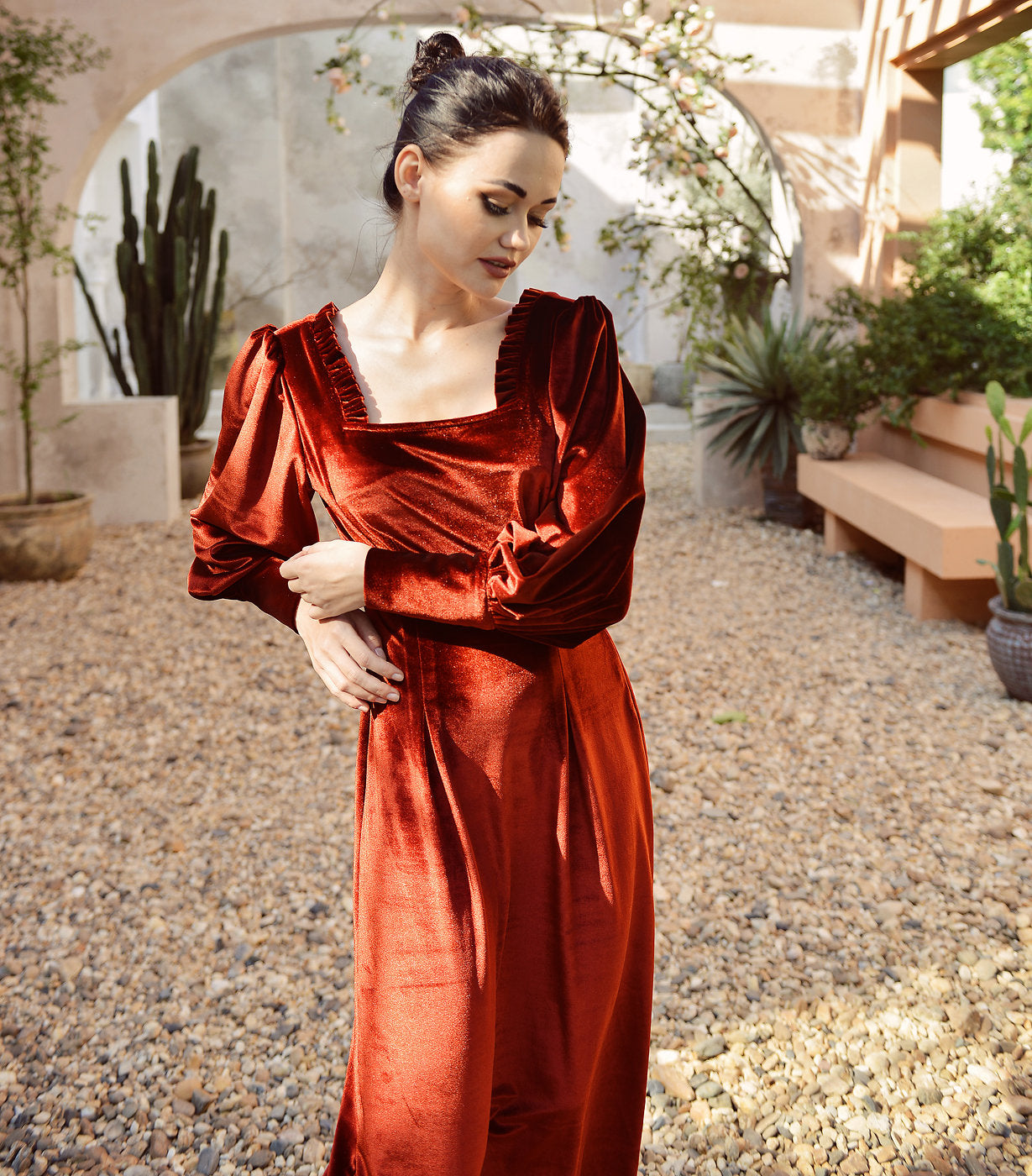Women Dress Velvet - Red Velvet Dress - Long Sleeve Velvet Dress