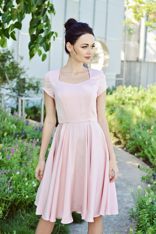 Organic Cotton Linen Short Sleeve A-Line Circle Skirt Dress
