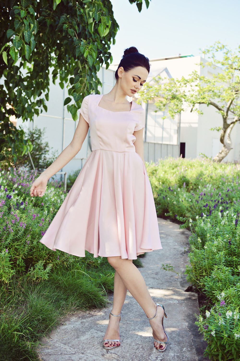 Organic Cotton Linen Short Sleeve A-Line Circle Skirt Dress