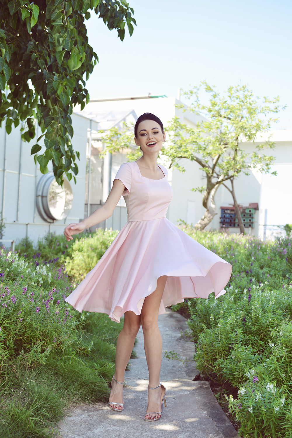 Organic Cotton Linen Short Sleeve A-Line Circle Skirt Dress