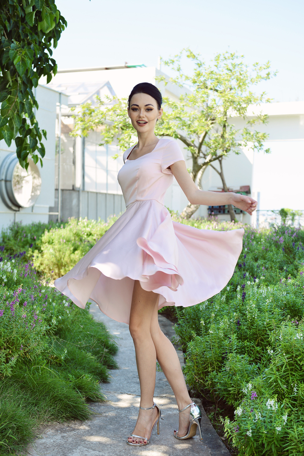 Organic Cotton Linen Short Sleeve A-Line Circle Skirt Dress