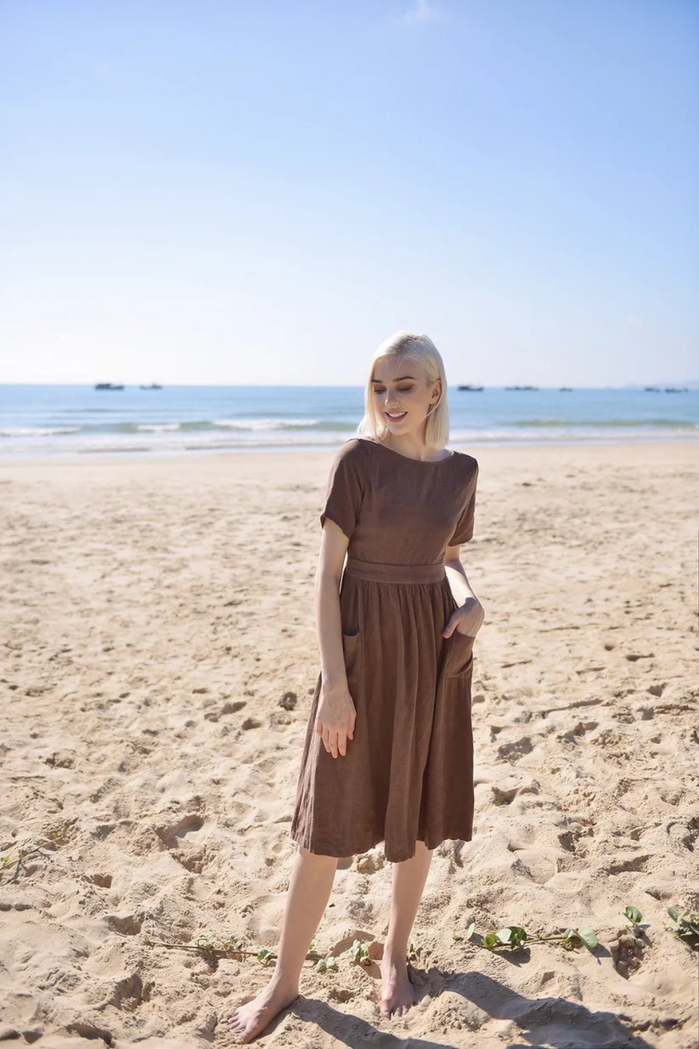 Openback Linen Dress - Linen Dress with Pockets - Openback Linen Dress - Natural Fabric