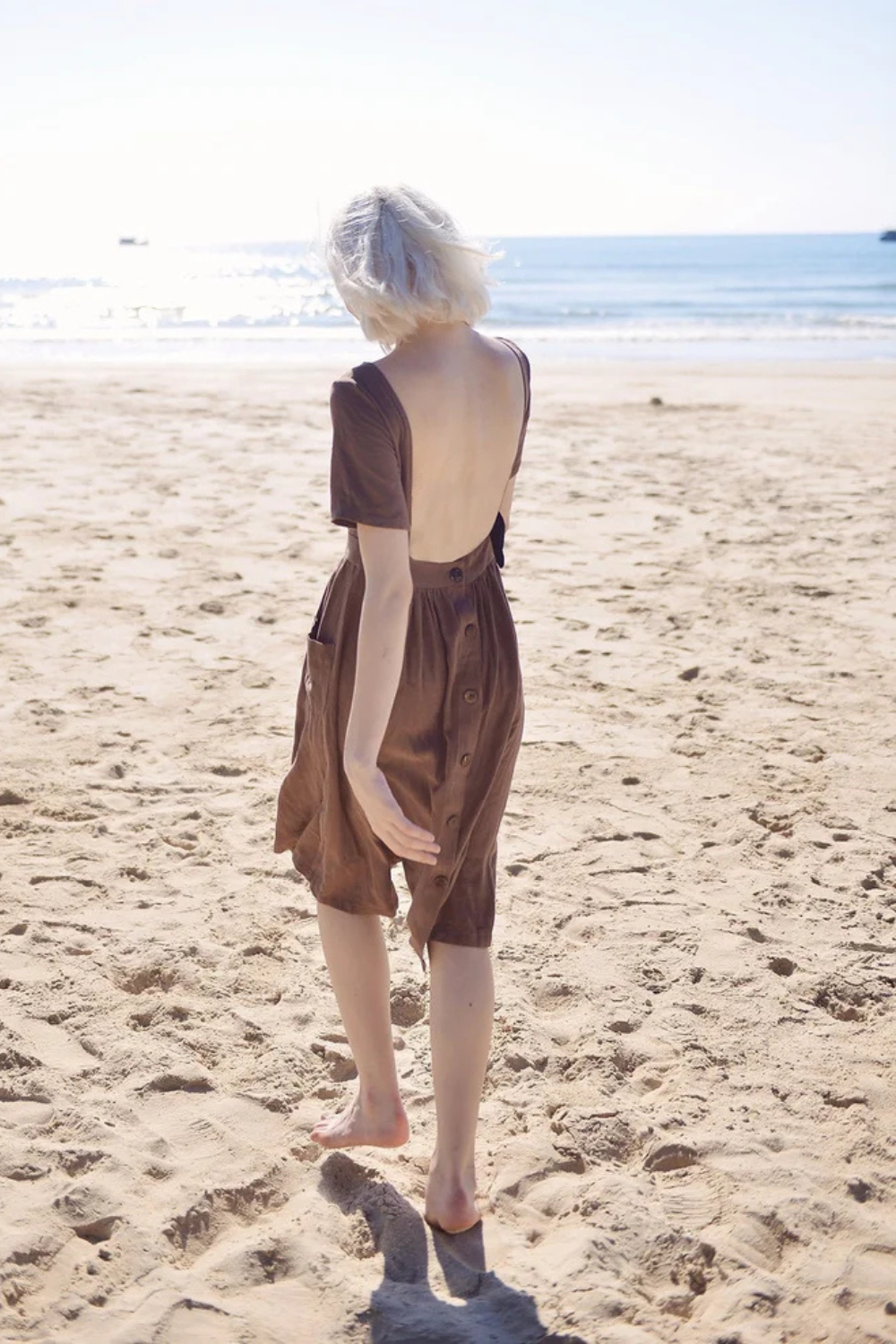 Openback Linen Dress - Linen Dress with Pockets - Openback Linen Dress - Natural Fabric