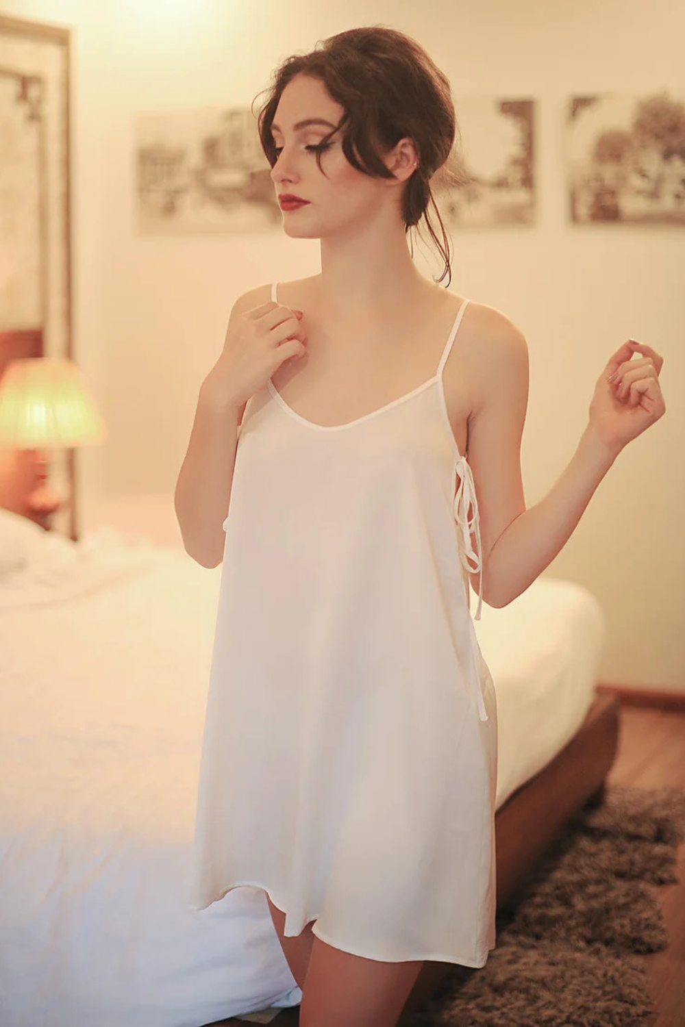 Mini Silk Slip Dress with Tie