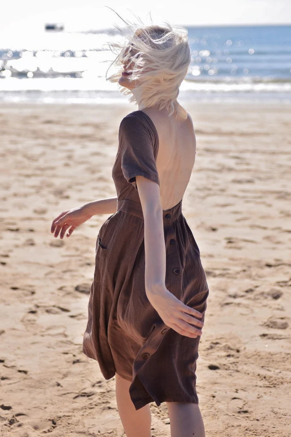 Openback Linen Dress - Linen Dress with Pockets - Openback Linen Dress - Natural Fabric