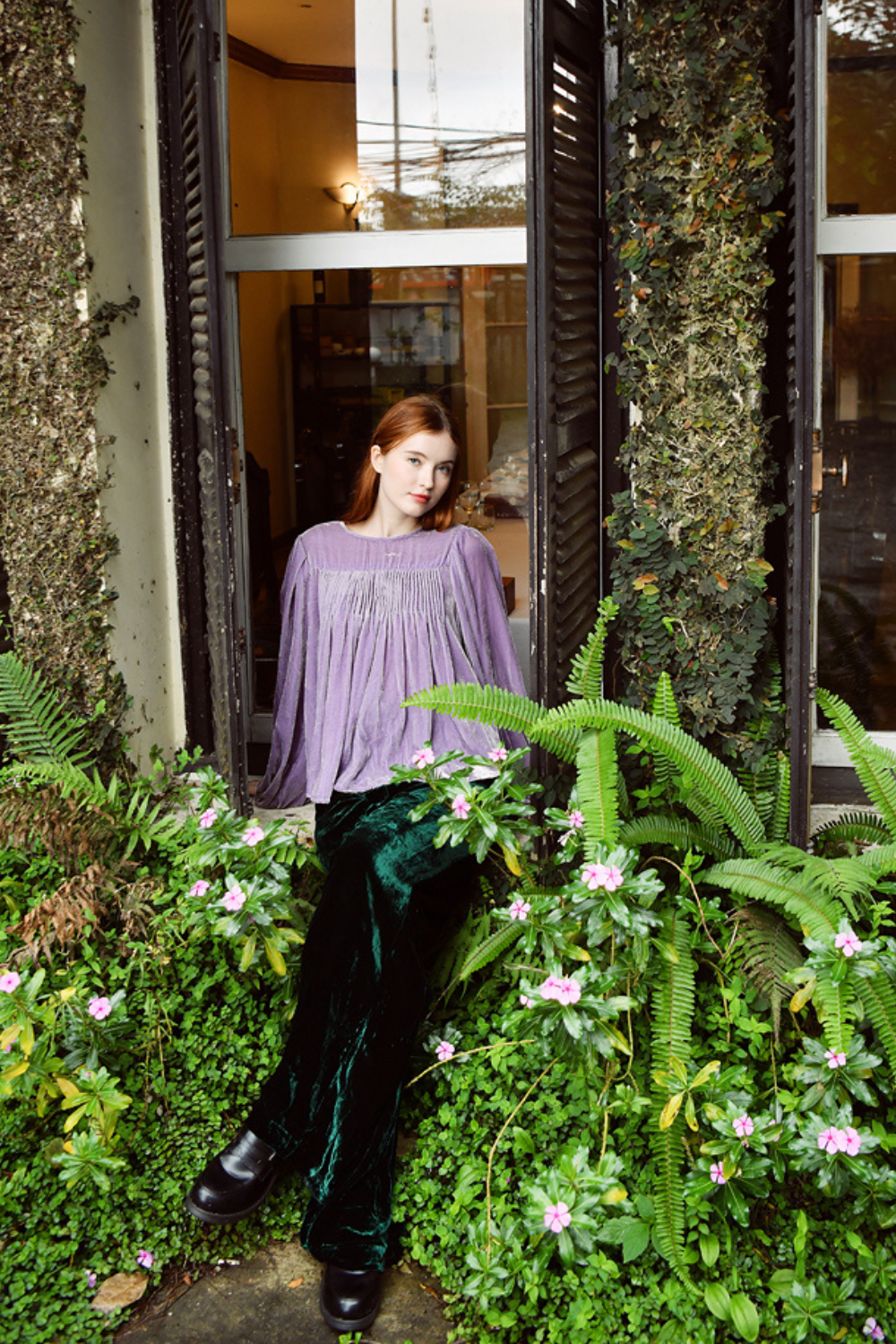 Pre-Raphaelite Silk Velvet Blouse for Women, Romantic Vintage Velvet Top