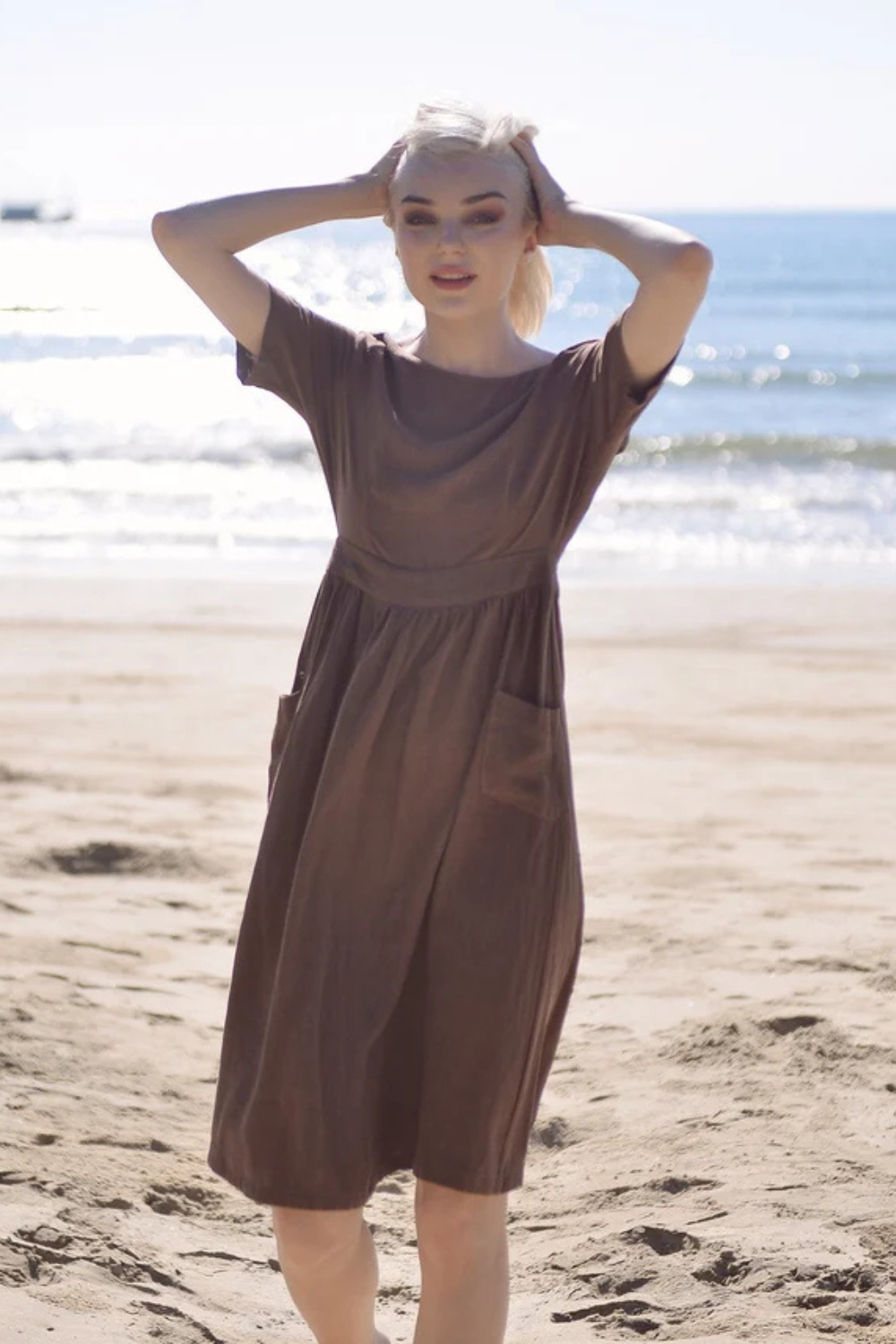 Openback Linen Dress - Linen Dress with Pockets - Openback Linen Dress - Natural Fabric