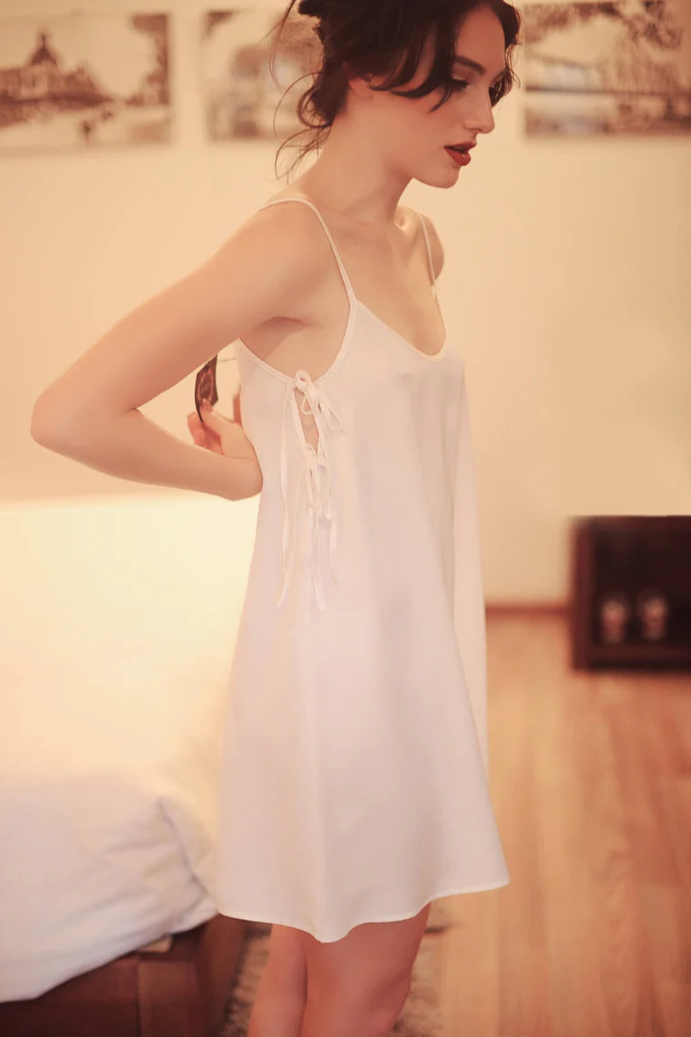Mini Silk Slip Dress with Tie