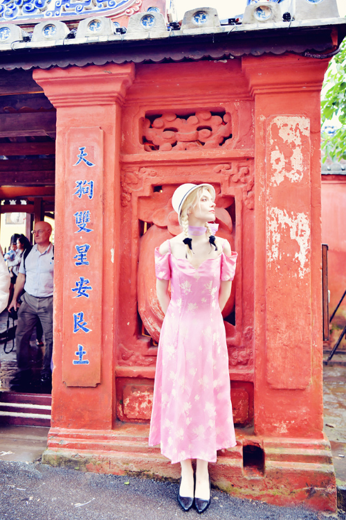 Jacqueline Heritage Mulberry Silk Off-the-Shoulder Midi Dress