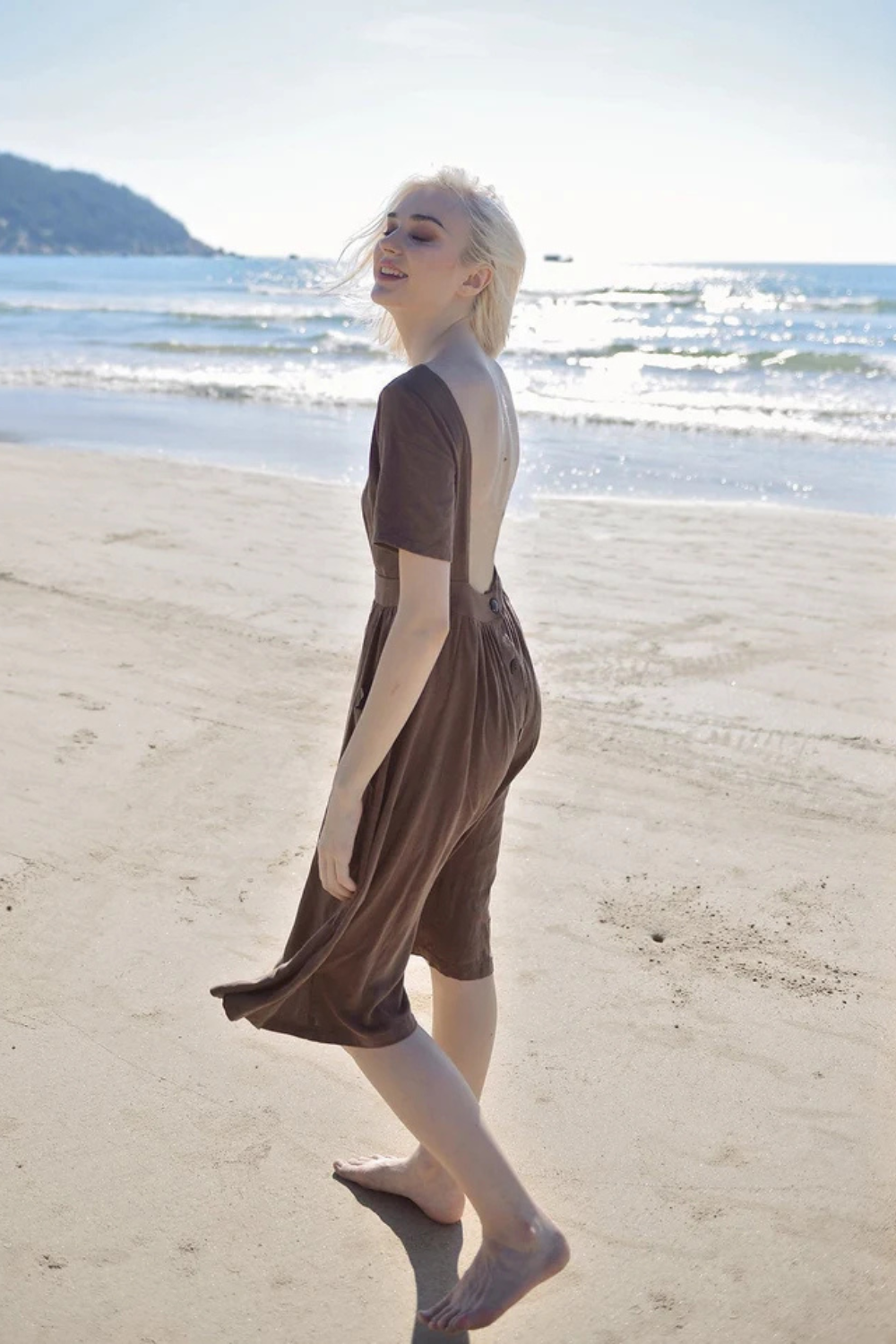 Openback Linen Dress - Linen Dress with Pockets - Openback Linen Dress - Natural Fabric