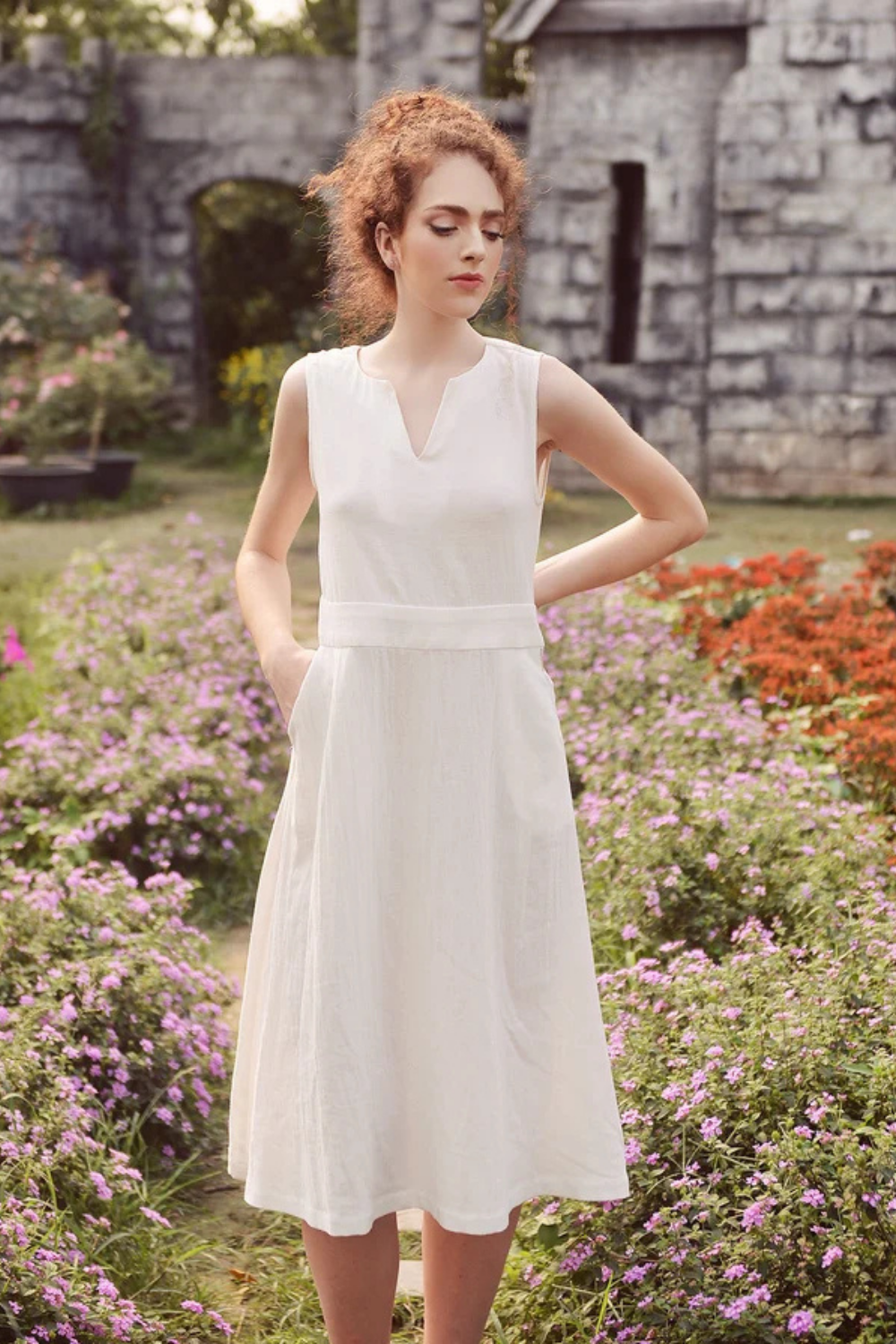 Sleeveless Linen Dress - Women Midi Dress - Organic Cotton Dress - Natural Dress - Eco-Friendly