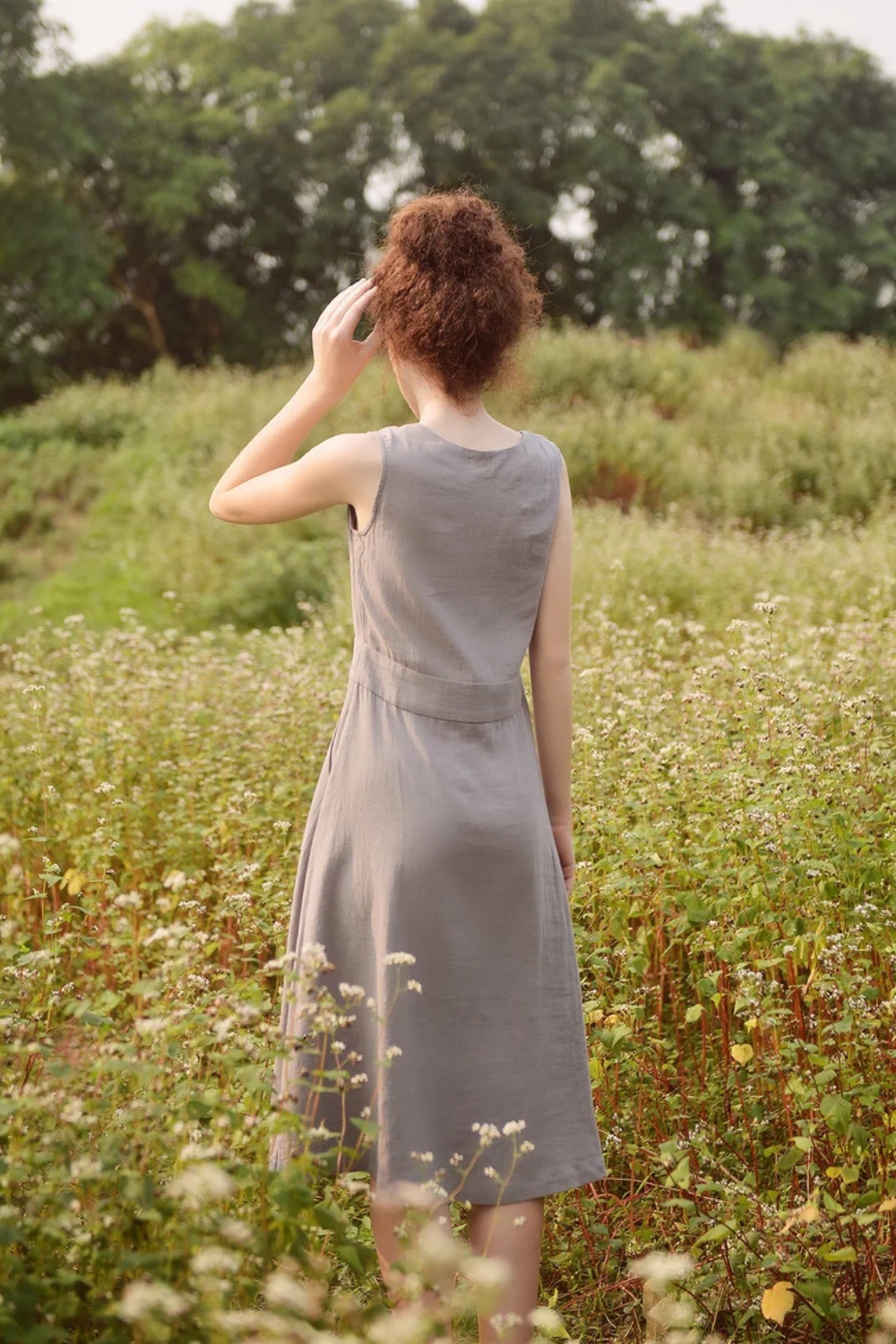 Sleeveless Linen Dress - Women Midi Dress - Organic Cotton Dress - Natural Dress - Eco-Friendly