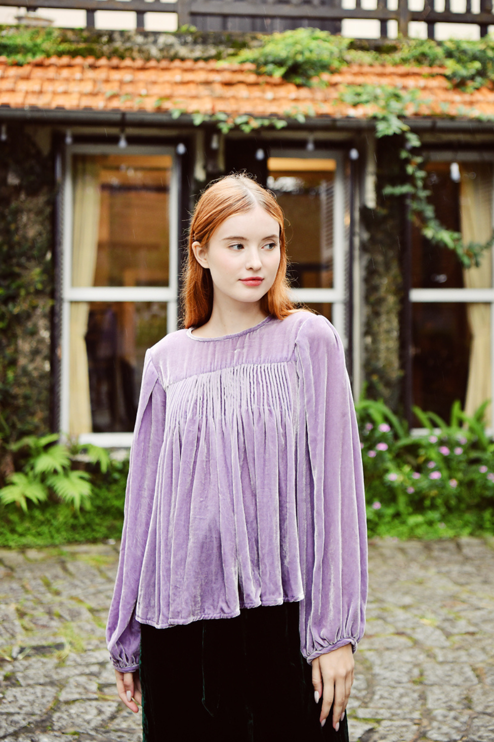 Pre-Raphaelite Silk Velvet Blouse for Women, Romantic Vintage Velvet Top