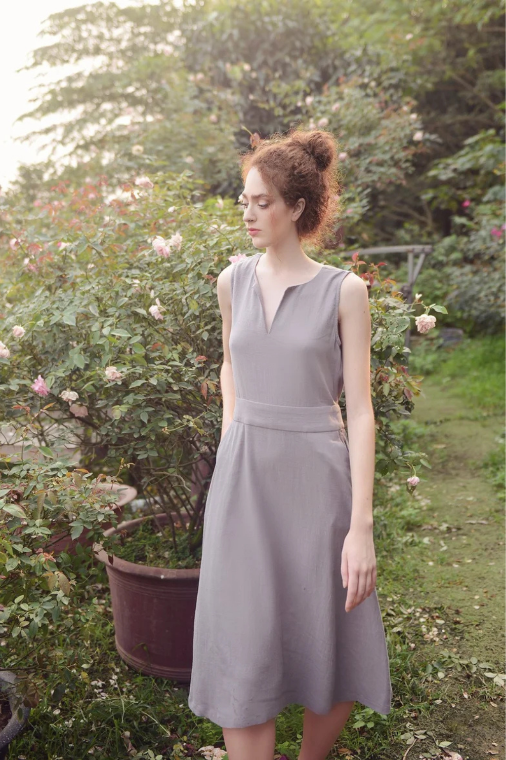 Sleeveless Linen Dress - Women Midi Dress - Organic Cotton Dress - Natural Dress - Eco-Friendly