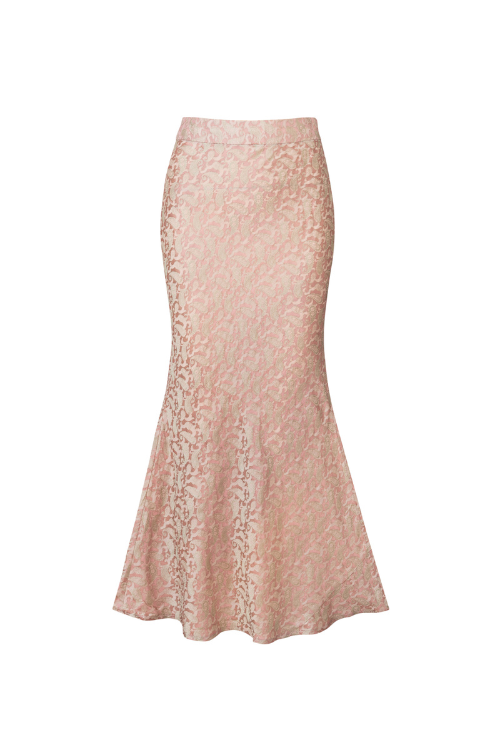 Rose Heritage Mulberry Silk Midi Skirt with Side Slit