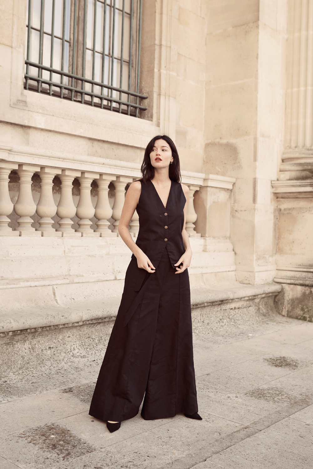 Pure Linen Relaxed Waistcoat and Wide Leg Pants Set for Women