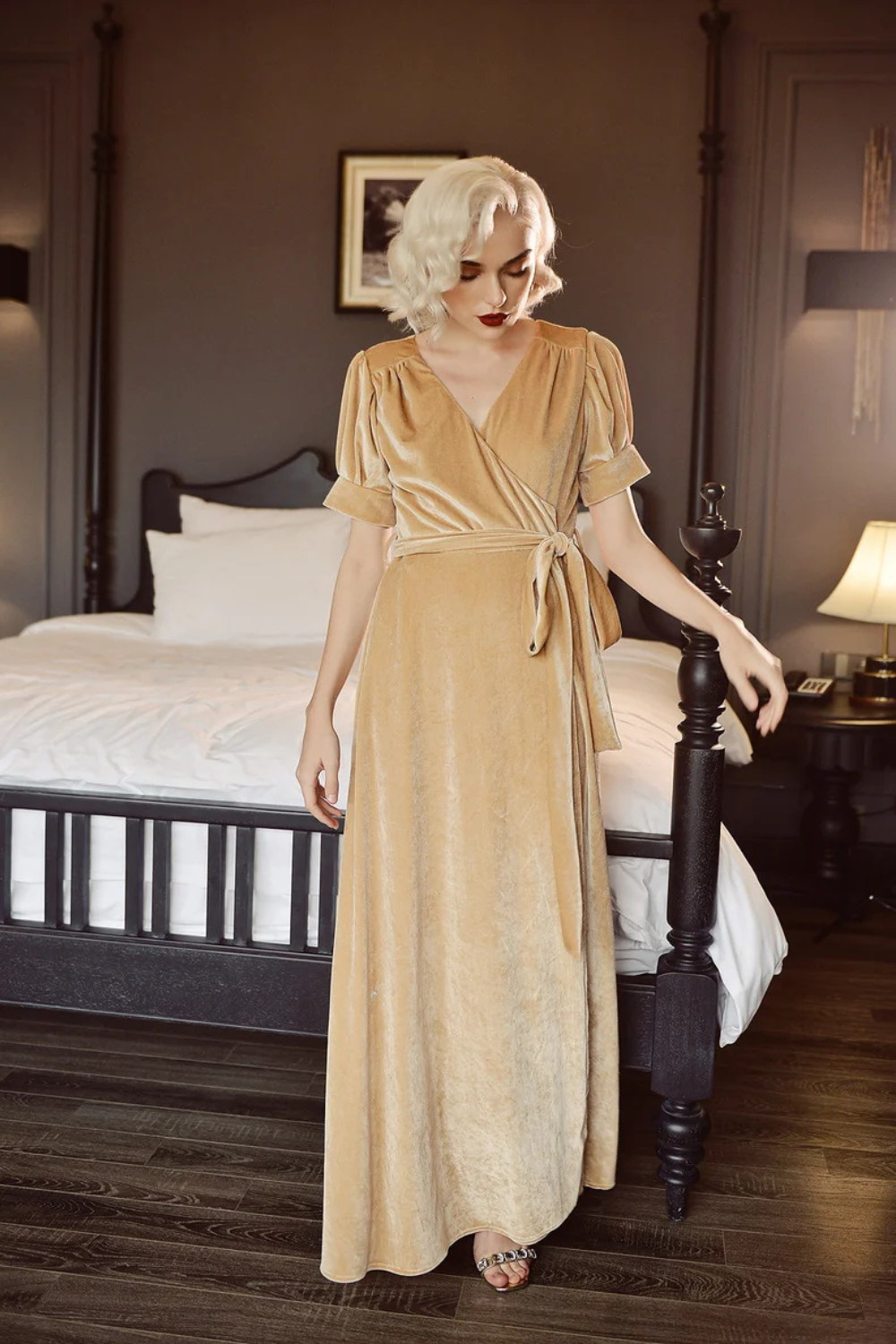 Wrap Velvet Maxi Dress - Dress with Sleeves - Velvet Bridesmaids Dress