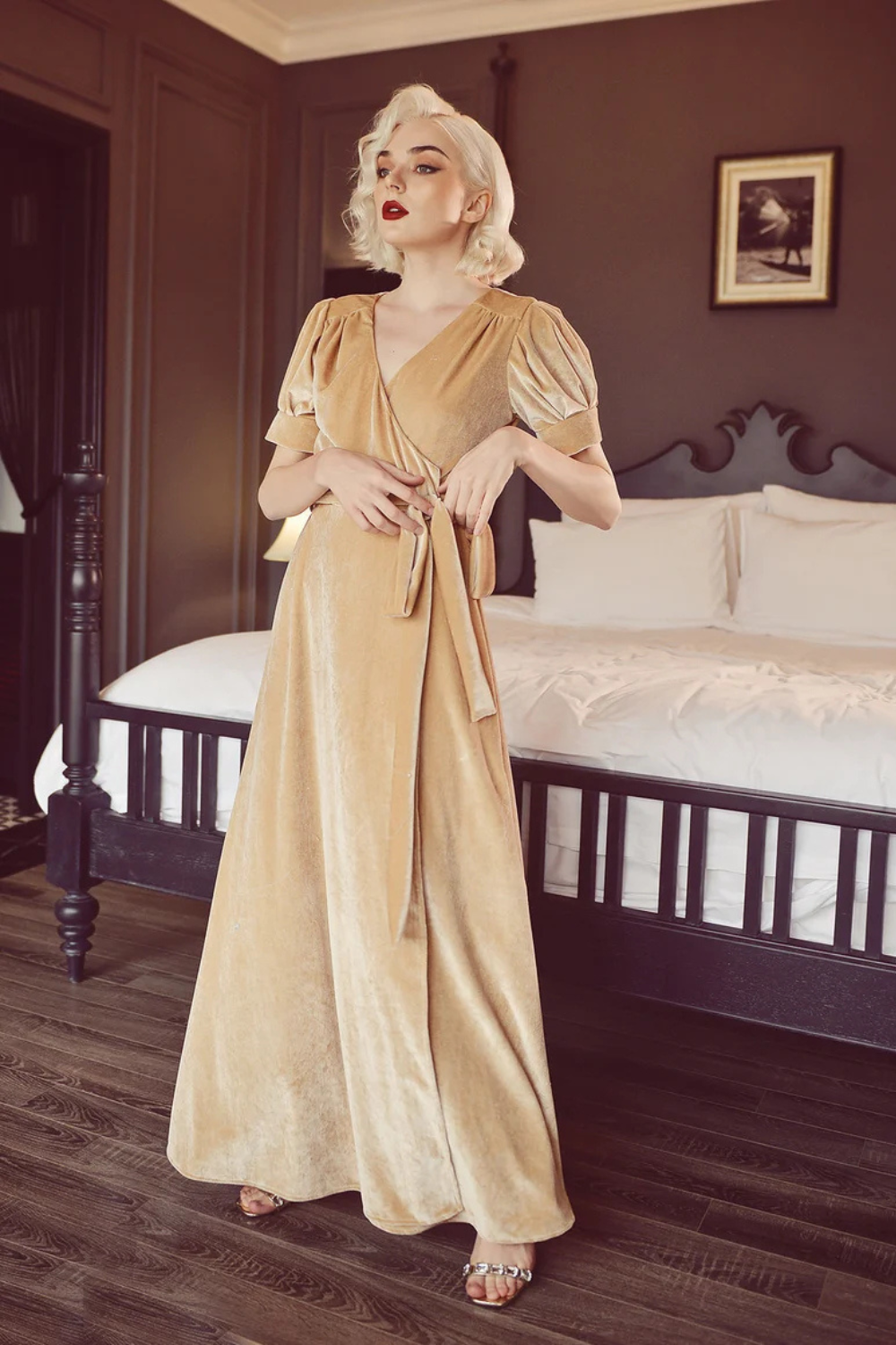 Wrap Velvet Maxi Dress - Dress with Sleeves - Velvet Bridesmaids Dress