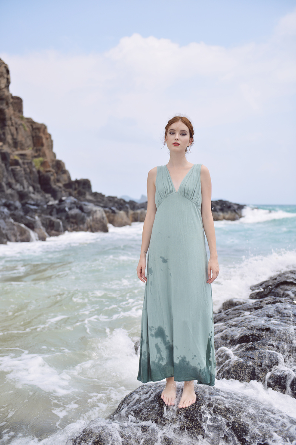 V-Neck Linen Maxi Dress for Women