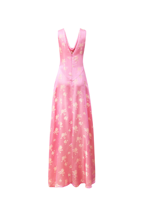 Bloom Heritage Silk Floor-Length Maxi Dress with Cowl Neck