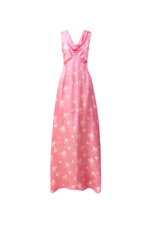 Bloom Heritage Silk Floor-Length Maxi Dress with Cowl Neck