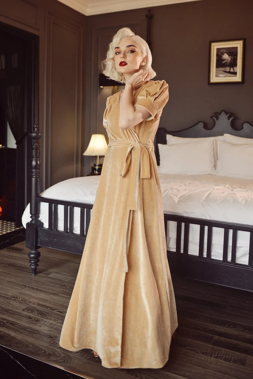 Wrap Velvet Maxi Dress - Dress with Sleeves - Velvet Bridesmaids Dress