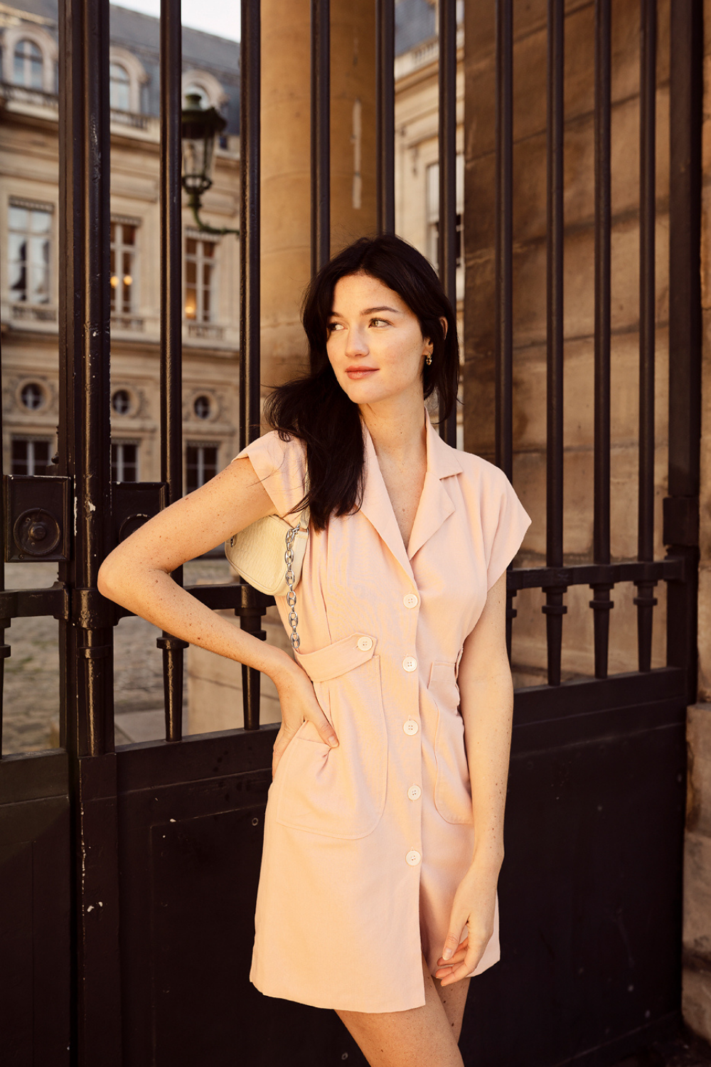Short Sleeve Linen Cotton Shirt Dress for Women