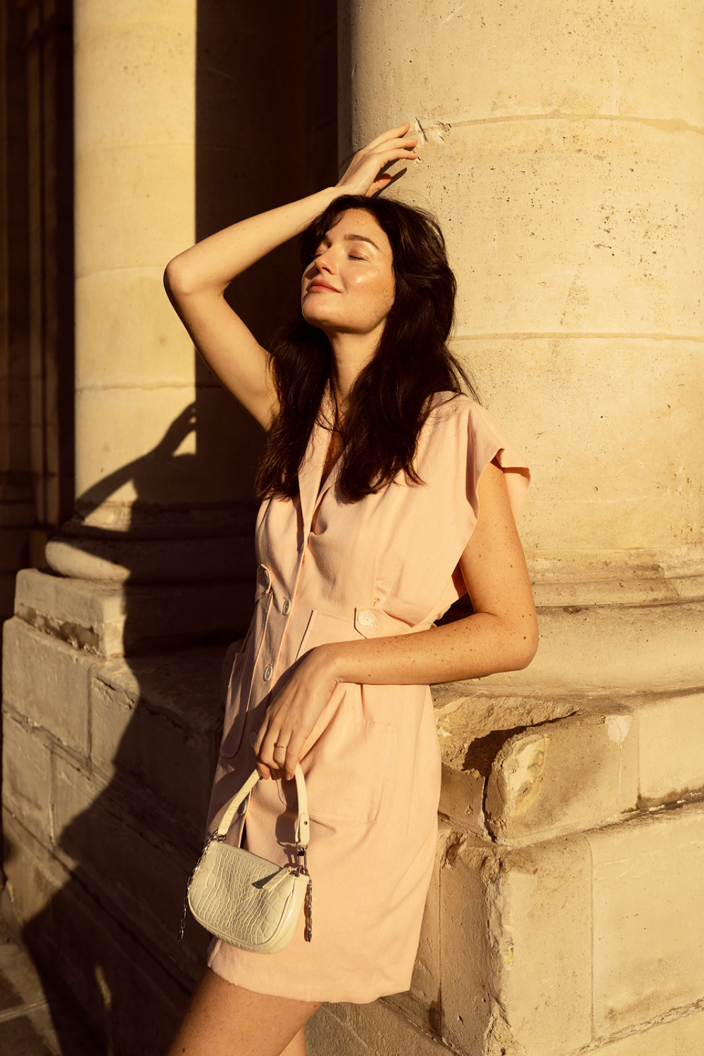 Short Sleeve Linen Cotton Shirt Dress for Women
