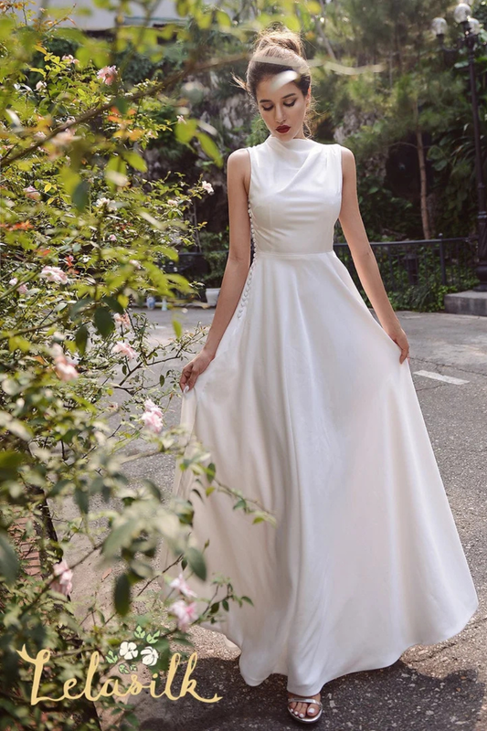 Wedding Dress Ivory Turtleneck - Sleeveless Silk Wedding Dress - Church Wedding Dress - Tailored Fit