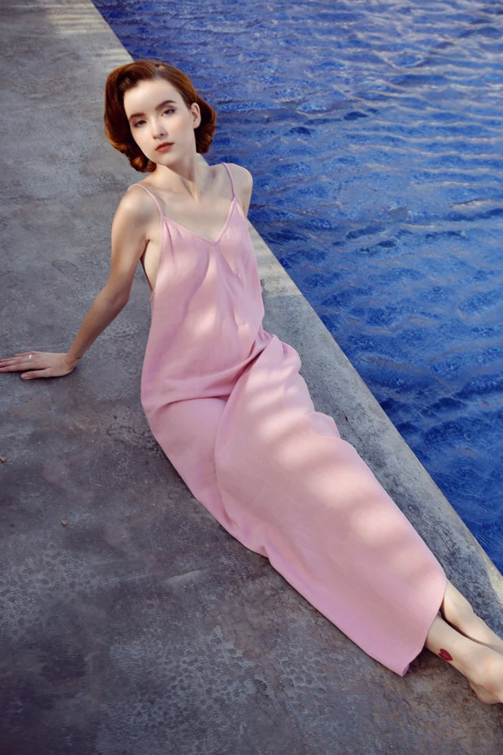Linen Open Back Maxi Slip Dress for Women