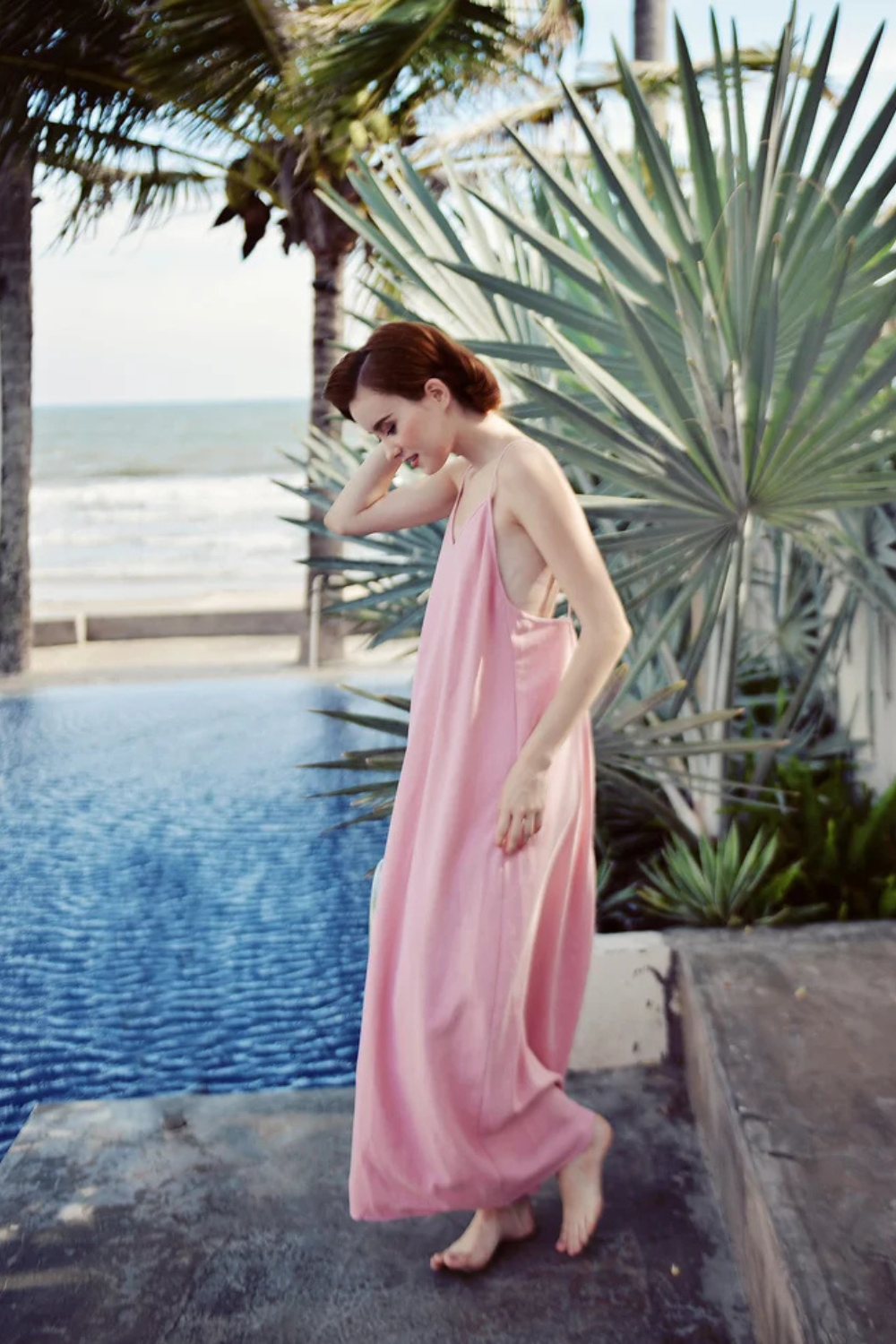 Linen Open Back Maxi Slip Dress for Women