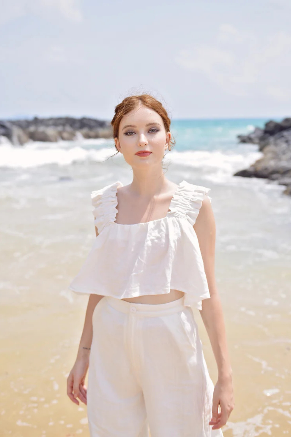 White Linen Top - Summer Crop Top - Linen Crop Top Women